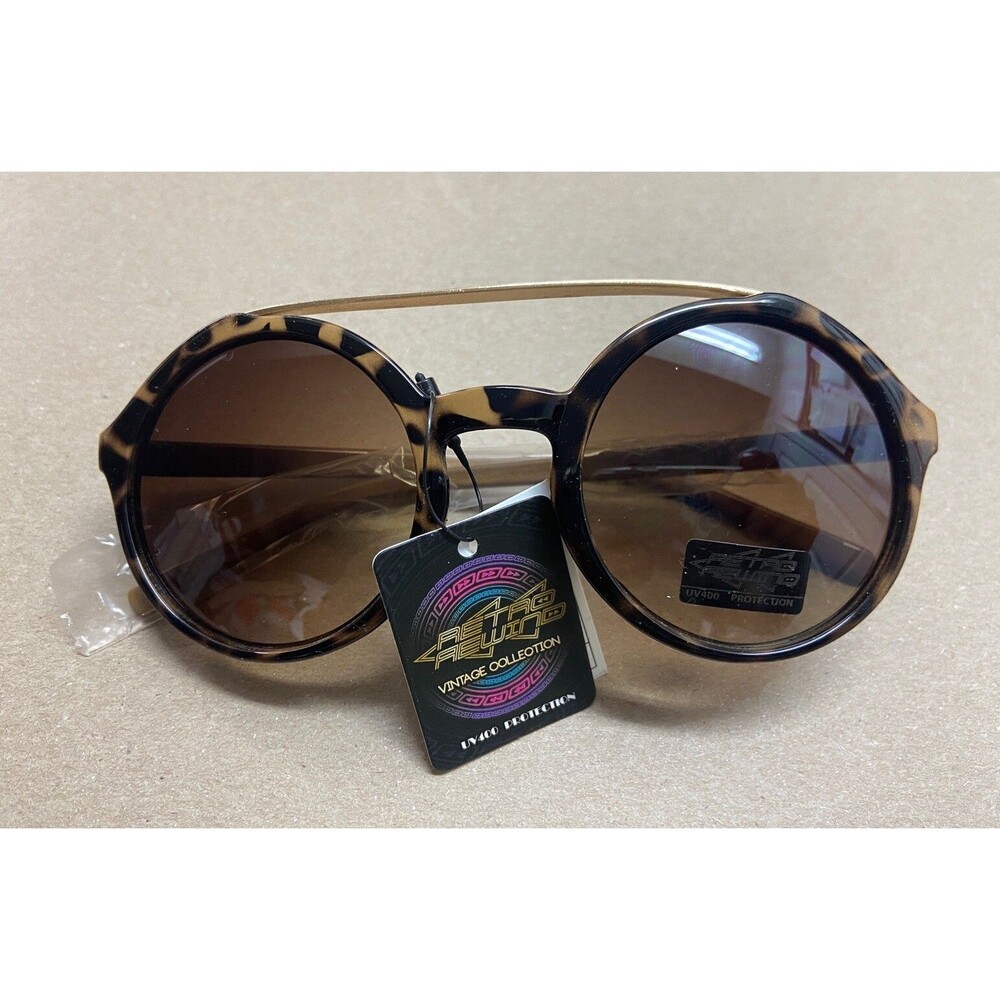 NWT Retro Rewind Oversized Round Circle Sunglasses Bar Womens Tortoise Gold